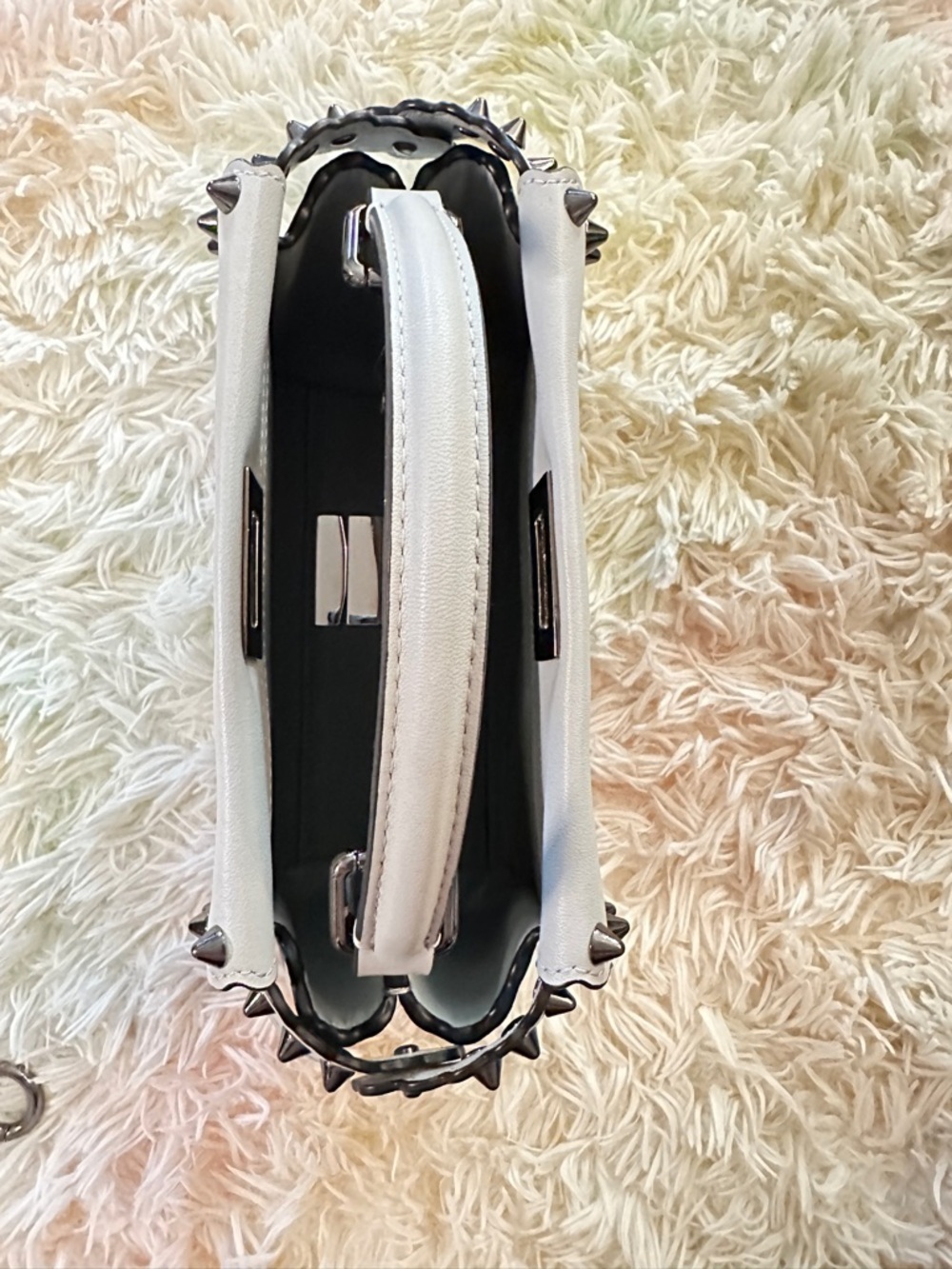 Fendi Peekaboo Mini Light Blue Studded Leather Two-Way Top Handle Bag - Picture 10 of 16